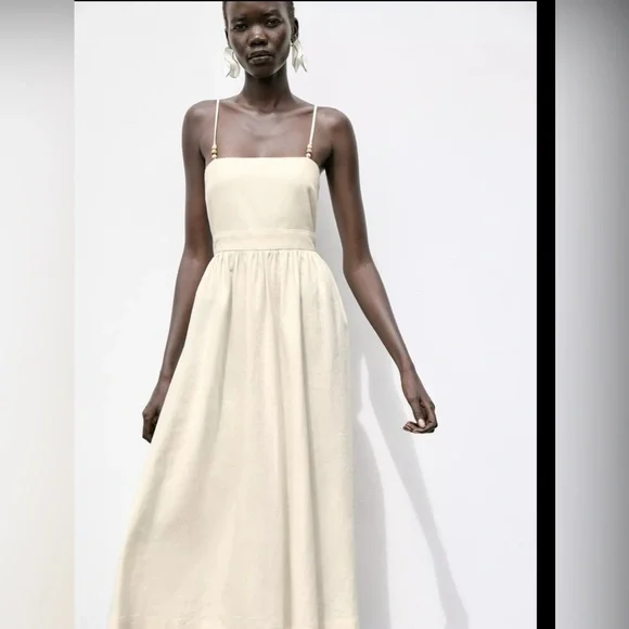 🔥🔥Zara Linen beaded strap midi dress - Picture 4 of 6